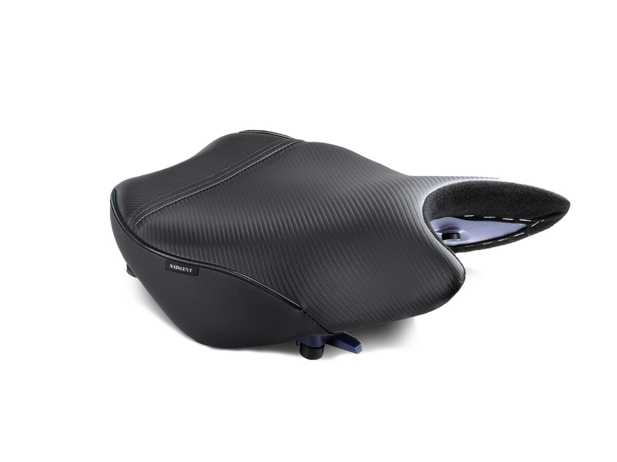 Sargent's World Sport Motorcycle Seat for the Suzuki GSX-S 1000GT and GSX-S 1000 GX shown with CFX and black welt, front only.
